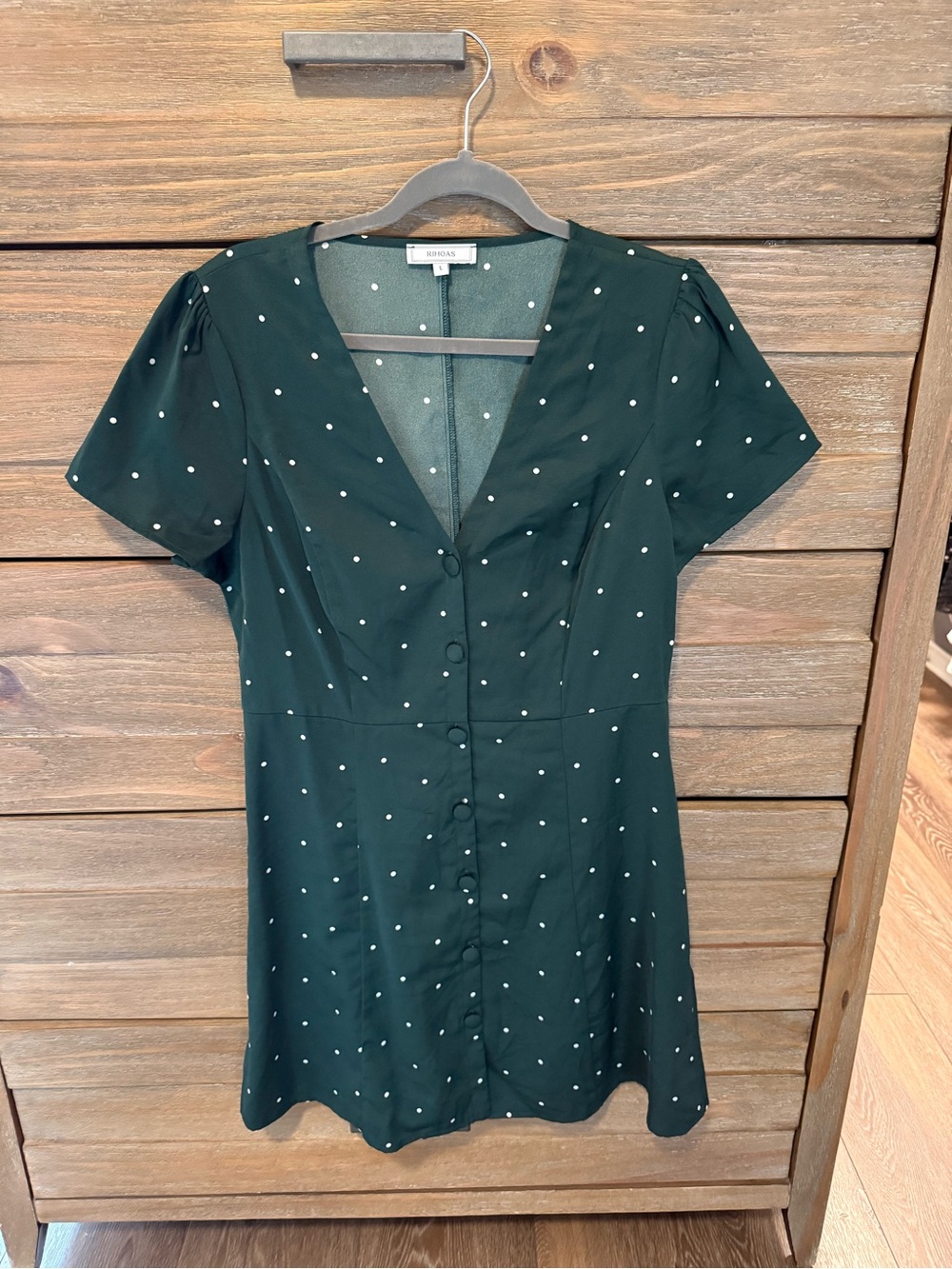 Green Polka Dot Button-Front Mini Dress